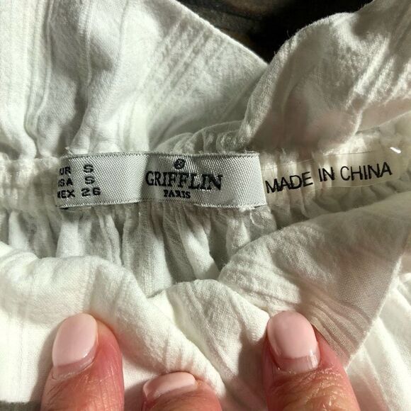 Grifflin Paris Women’s White Cotton Long-sleeved Ruffled Neck Size Small - Picture 7 of 12